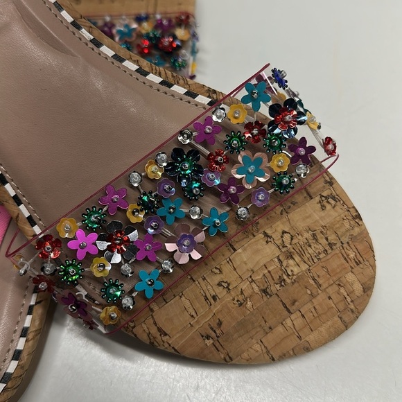 Betsey Johnson Sandals Slides Flats Slip On Open Toe Shoes Floral Beaded New 6 - Picture 5 of 7